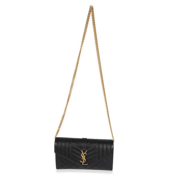 Saint Laurent Black Grain de Poudre Mix Matelassé Envelope Chain Wallet - Picture 4 of 8